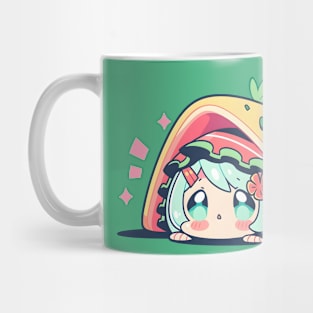 Chibi Anime Taco Girl With Green Blue Hair Mug